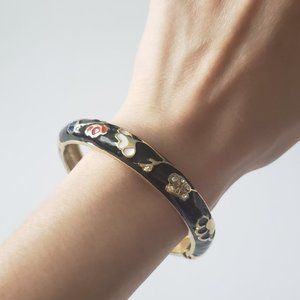 VTG Enameled Floral Jewel Bangle Cuff Bracelet